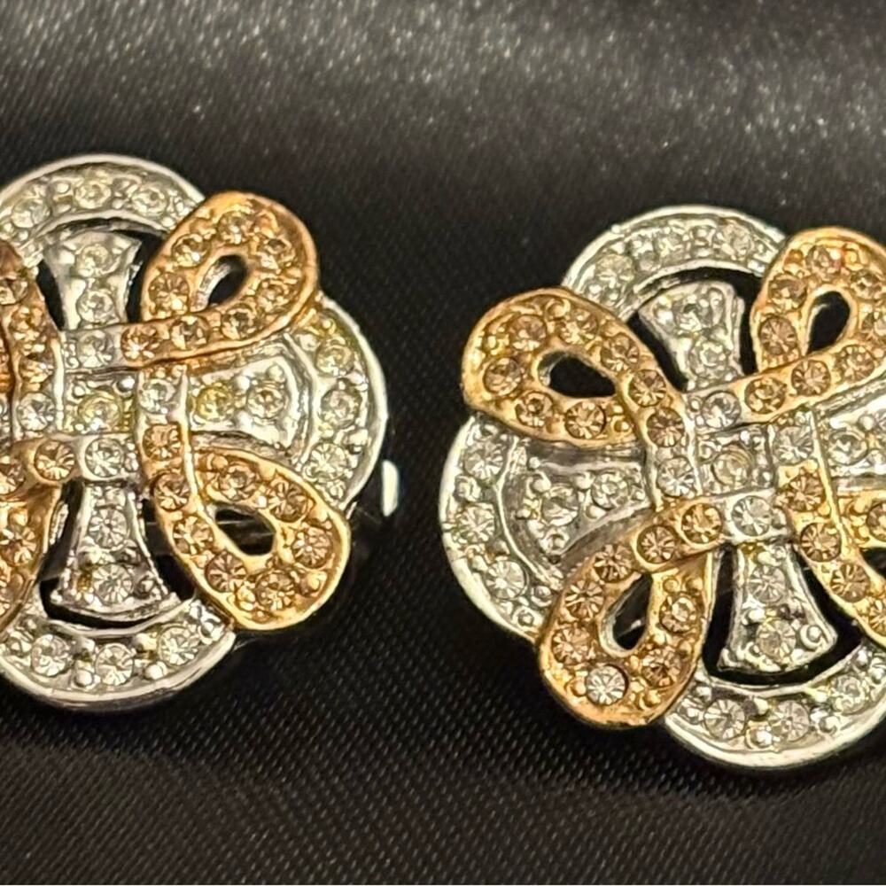 Vintage SIGNED Designer Roman Rhinestone Clip On Earrings Excellent Condition